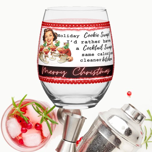 Funny Christmas Wine Glass Retro Best Friend Swap ステムなしワイングラス