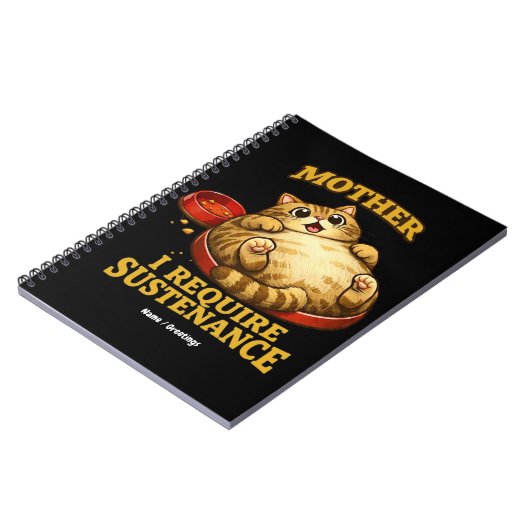 Funny Chubby Cat  “I Require Sustenance" Cute ノートブック (左側)