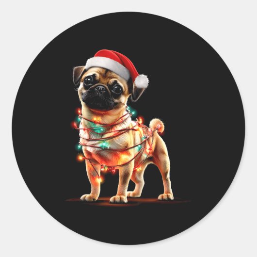Funny Chug Christmas Graphics Dog Lights Lover  ラウンドシール (正面)