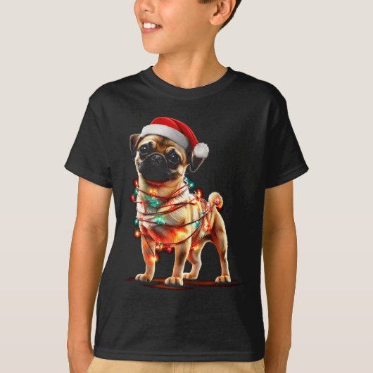 Funny Chug Christmas Graphics Dog Lights Lover  Tシャツ (正面)