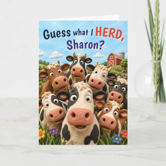 Funny Clay Style Cow Herd Barnyard Pun Birthday カード (正面)