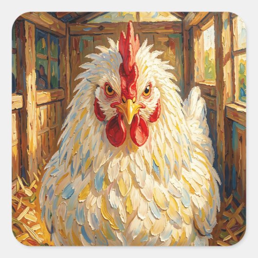 Funny Close Up of Impasto Chicken that looks Mad スクエアシール (正面)