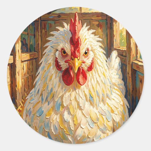 Funny Close Up of Impasto Chicken that looks Mad ラウンドシール (正面)