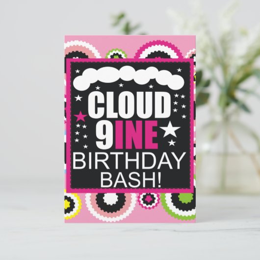 Funny Cloud Nine Cosmic Birthday Party Invitation 招待状 (スタンド正面)