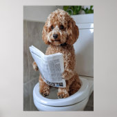 Funny Cockapoo Bathroom Print, Toilet Newspaper ポスター (正面)