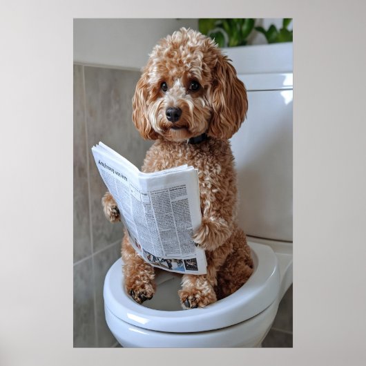 Funny Cockapoo Bathroom Print, Toilet Newspaper ポスター (正面)
