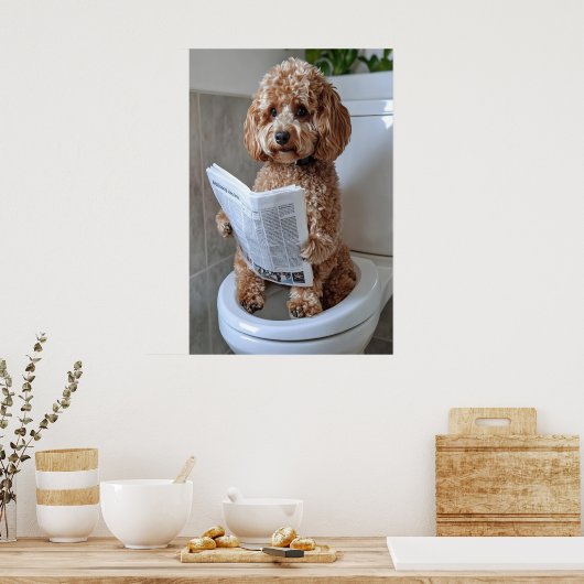 Funny Cockapoo Bathroom Print, Toilet Newspaper ポスター (キッチン)