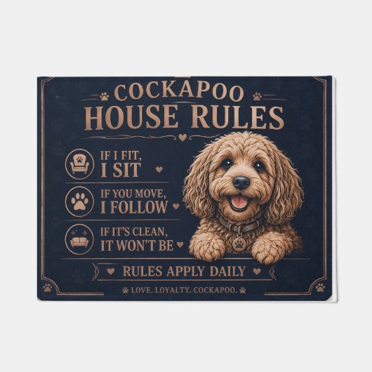 Funny Cockapoo Door Mat House Rules Dog Lover Gift ドアマット (正面)