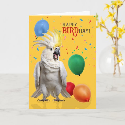 Funny Cockatoo Parrot Birthday Humor カード (黄色い花)