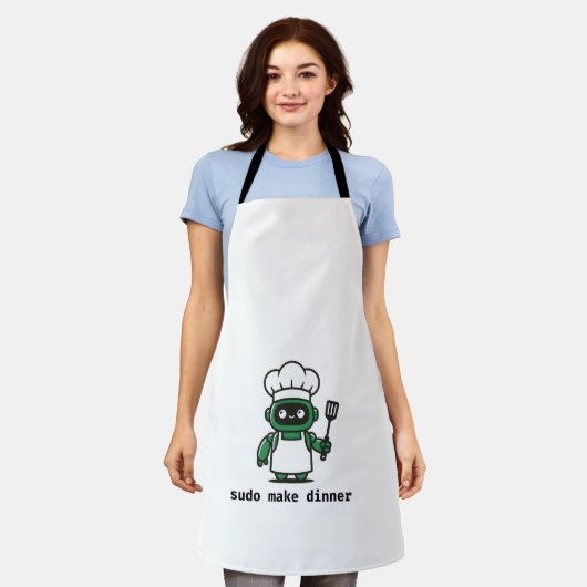 Funny Coder Apron — sudo make dinner エプロン (着用した状態)