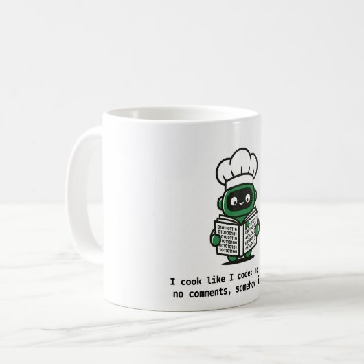 Funny Coder Mug — I Cook Like I Code コーヒーマグカップ (正面左)