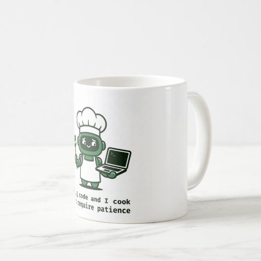 Funny Coder Mug — I Debug Code and I Cook コーヒーマグカップ (正面右)