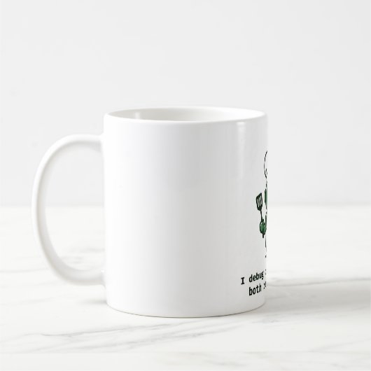 Funny Coder Mug — I Debug Code and I Cook コーヒーマグカップ (左)