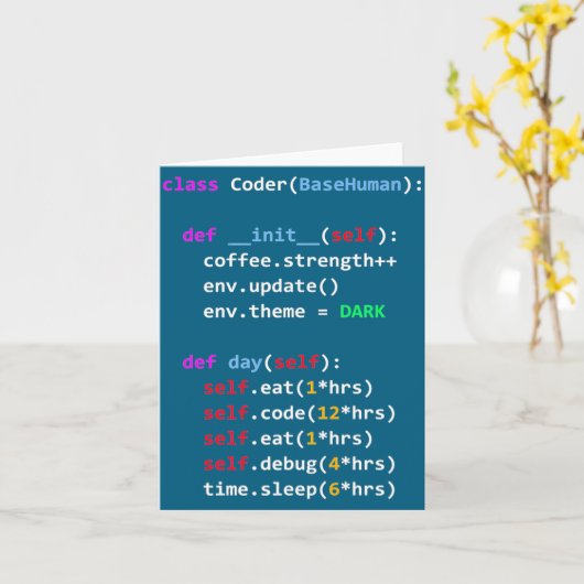 Funny Coding Python Cl Eat Code Sleep  カード (黄色い花)