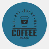 Funny Coffee All Day Coffee Lover  ラウンドシール (正面)
