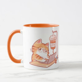 Funny Coffee Cat Mug, Cute Overworked Programmer G マグカップ