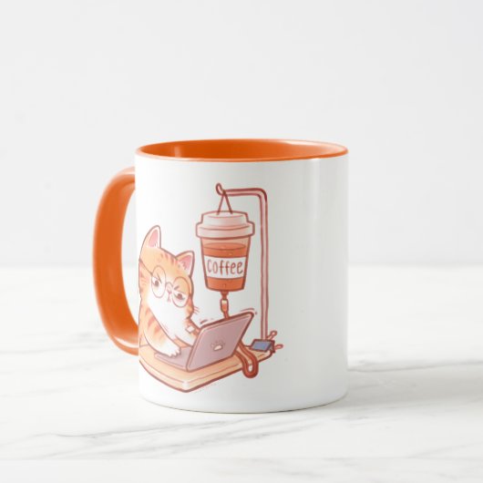 Funny Coffee Cat Mug, Cute Overworked Programmer G マグカップ (正面左)