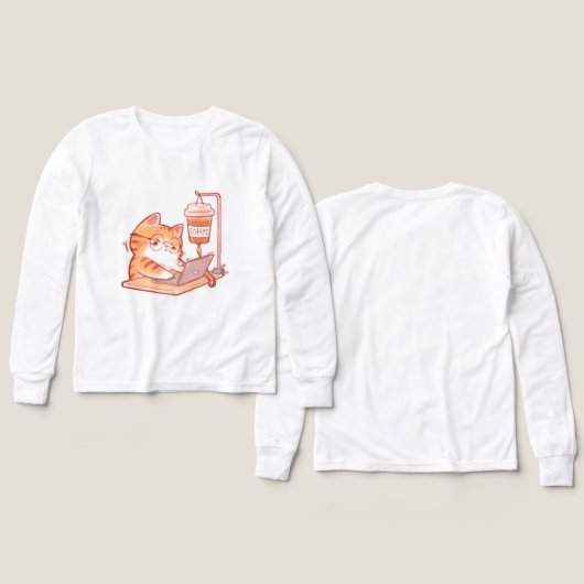 Funny Coffee Cat Shirt, Cute Overworked Programmer (デザイン 正面＆背面)