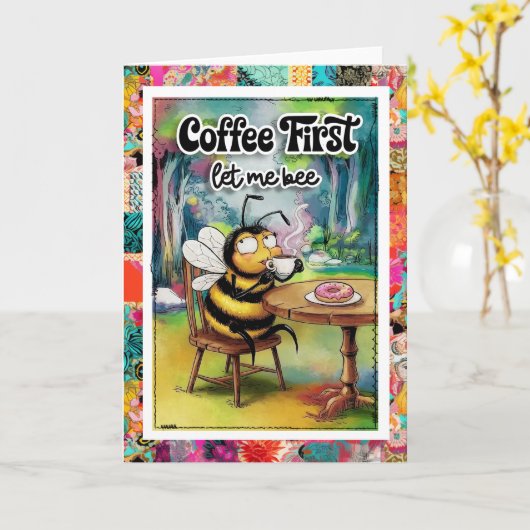Funny Coffee Humor Bee Card カード (黄色い花)