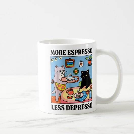 Funny Coffee Lover With Cute Cat More Espresso Les コーヒーマグカップ (右)