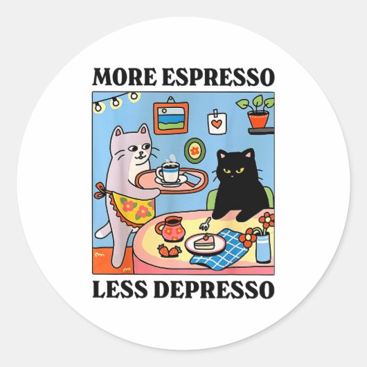 Funny Coffee Lover With Cute Cat More Espresso Les ラウンドシール (正面)