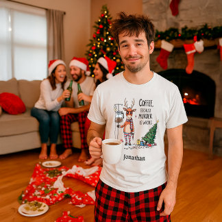 Funny Coffee Reindeer Christmas – Custom Name Tシャツ