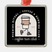 Funny coffee run club running lovers retro black メタルオーナメント (正面)