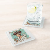 Funny Coffee Time Girl in the Morning ガラスコースター (アングル)