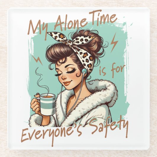 Funny Coffee Time Girl in the Morning ガラスコースター (正面)