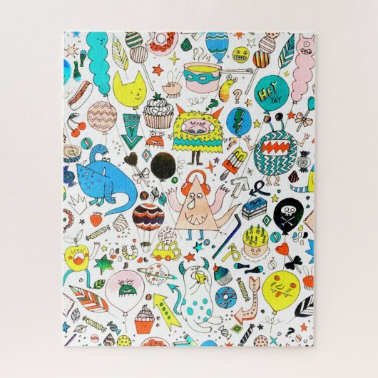 Funny Colorful Alien Monsters Party  ジグソーパズル (縦)