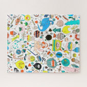 Funny Colorful Alien Monsters Party  ジグソーパズル (横)