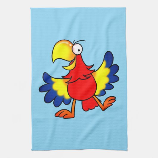 Funny Colorful Cartoon Parrot Bird キッチンタオル (縦)