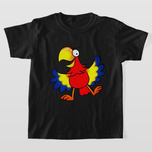 Funny Colorful Cartoon Parrot Bird Tシャツ (レイダウン)
