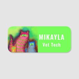 Funny Colorful Cats Veterinarian Name Tag 名札