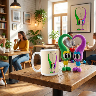 Funny, Colorful, Cute, Cartoon Valentine Heart コーヒーマグカップ