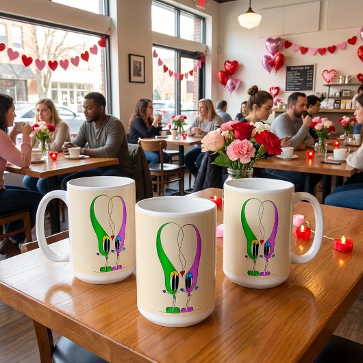 Funny, Colorful, Cute, Cartoon Valentine Heart コーヒーマグカップ