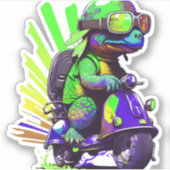 Funny Colorful Turtle On A Scooter Copy シール (正面)