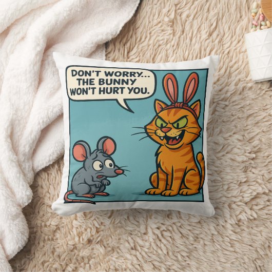 Funny Comic Cat with Bunny クッション (ブランケット)