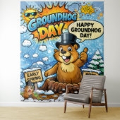 Funny Comic Groundhog Day Backdrop タペストリー (インサイチュ)