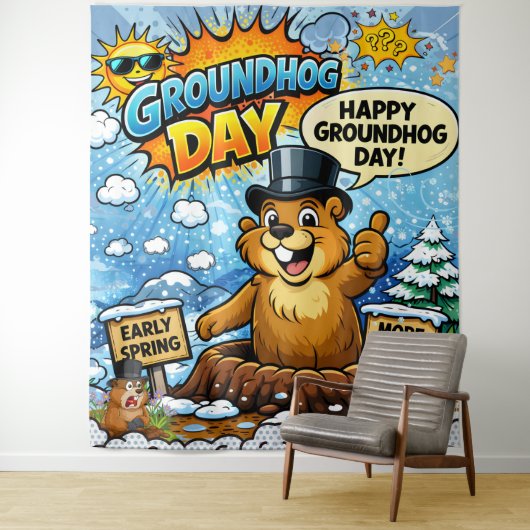 Funny Comic Groundhog Day  Backdrop タペストリー (インサイチュ)