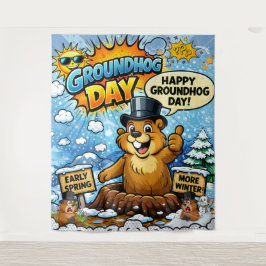 Funny Comic Groundhog Day  Backdrop タペストリー