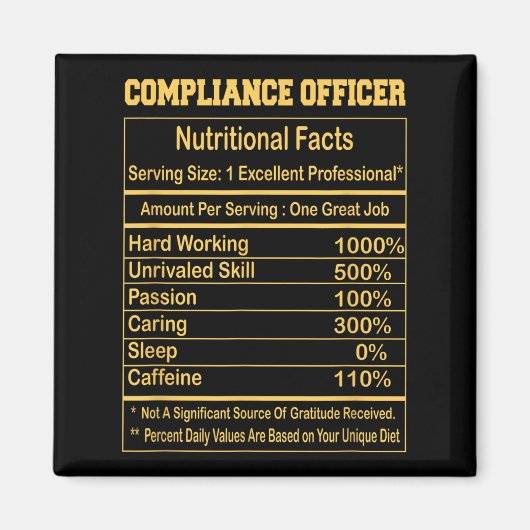 Funny Compliance Officer Nutritional Facts Motivat マグネット (正面)