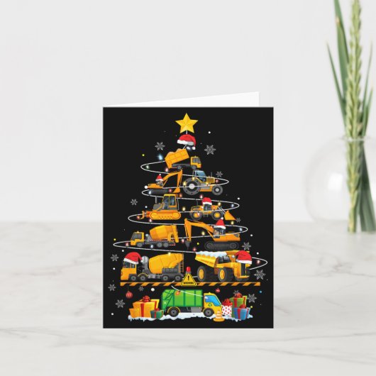Funny Construction Excavator Truck Christmas Tree  カード (正面)