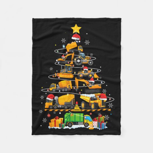 Funny Construction Excavator Truck Christmas Tree  フリースブランケット (正面)