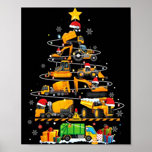 Funny Construction Excavator Truck Christmas Tree ポスター (正面)