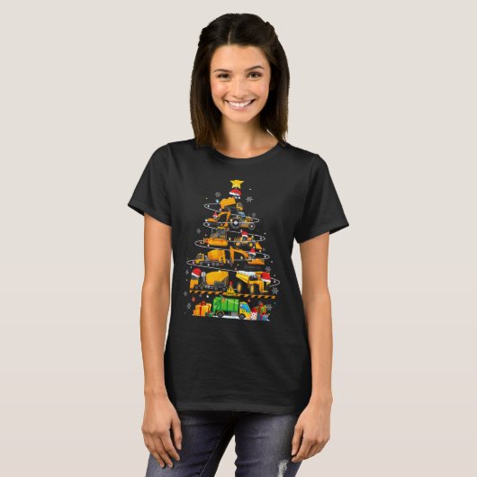 Funny Construction Excavator Truck Christmas Tree  Tシャツ (正面フル)