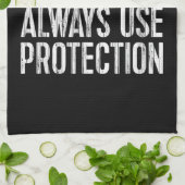 Funny Construction Tshirt - Always Use Protection  キッチンタオル (折り畳み)