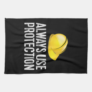 Funny Construction Tshirt - Always Use Protection  キッチンタオル