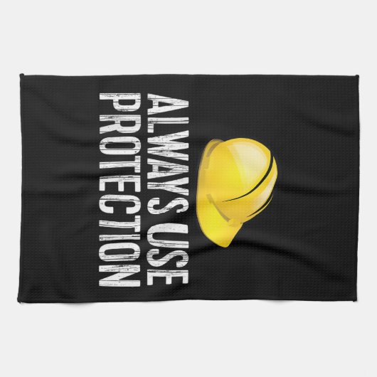 Funny Construction Tshirt - Always Use Protection  キッチンタオル (横)