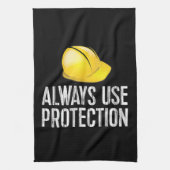 Funny Construction Tshirt - Always Use Protection  キッチンタオル (縦)